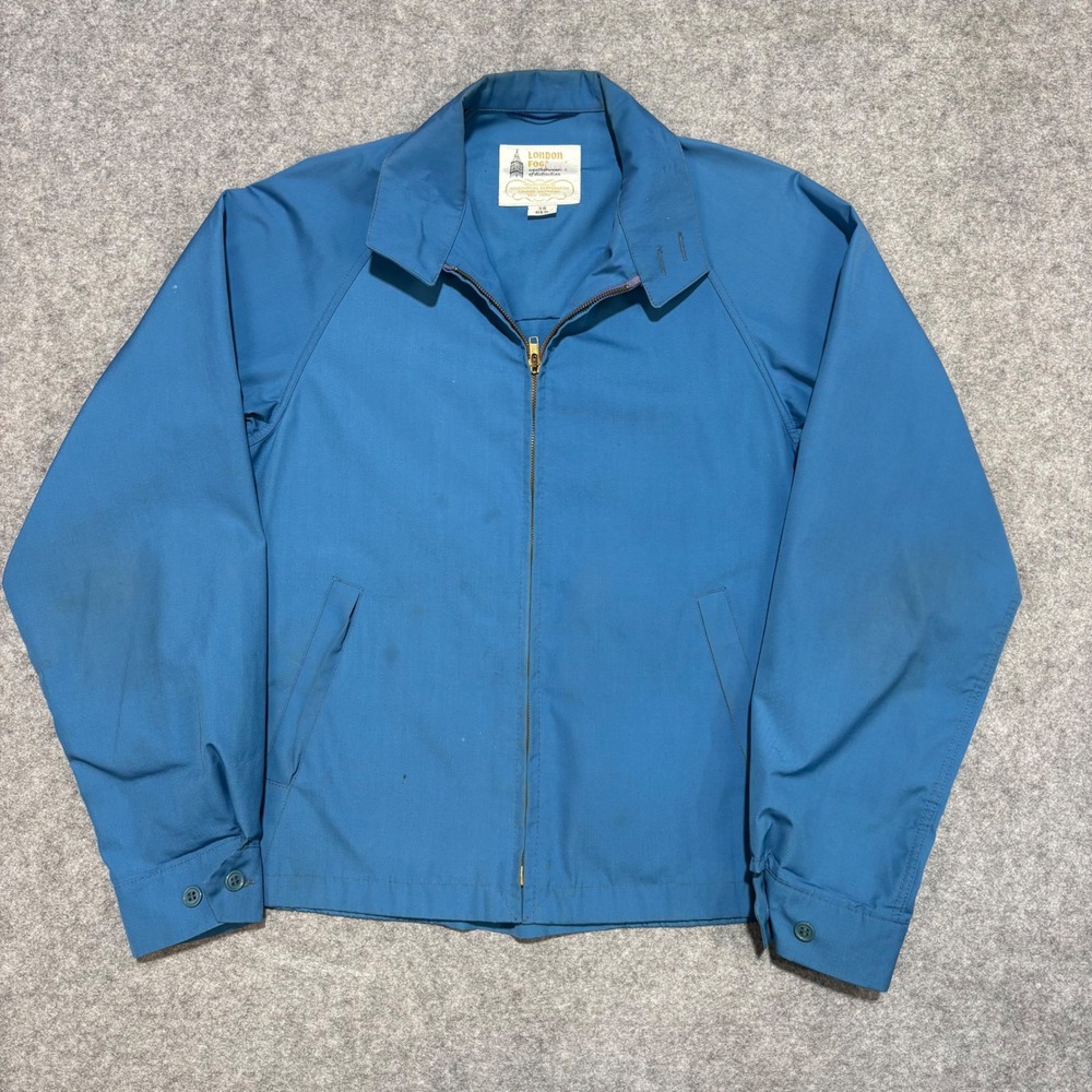 Vintage London Fog Blue Harrington Jacket Mens 38 Reg Full Zip Windbreaker